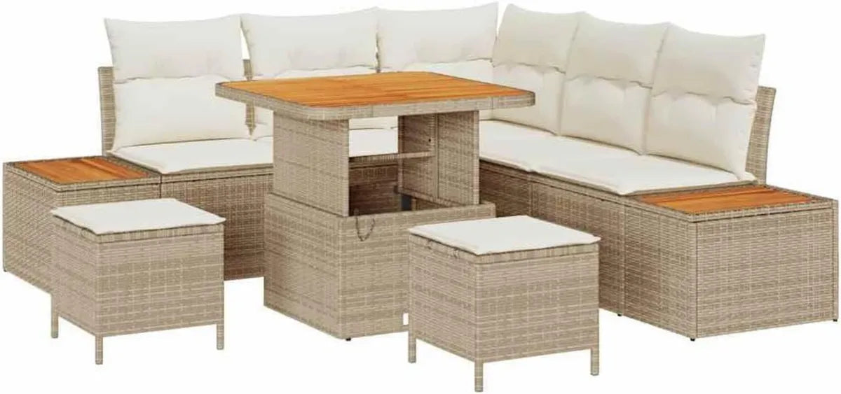 Set Divano da Giardino 8 Pezzi in Polyrattan Beige, Modulare e Resistente alle Intemperie