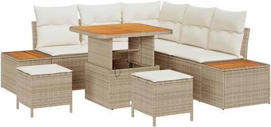 Set Divano da Giardino 8 Pezzi in Polyrattan Beige, Modulare e Resistente alle Intemperie