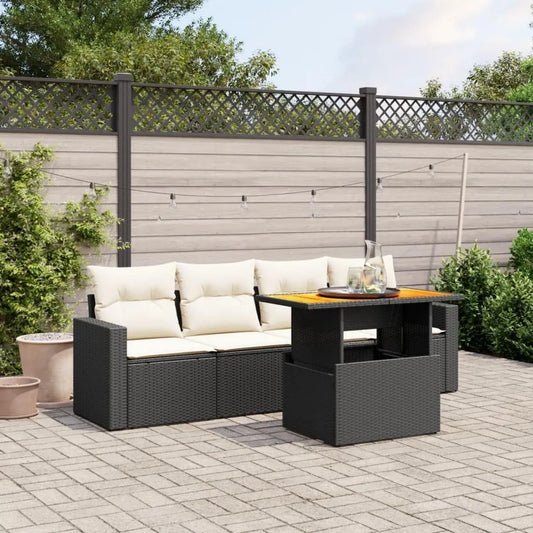 Set Divani da Giardino 5 pezzi con Cuscini in Polyrattan Nero - Arredo Esterno Modulare