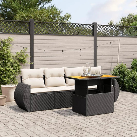 Set Salotto da Giardino 5 pezzi in Polyrattan Nero con Cuscini