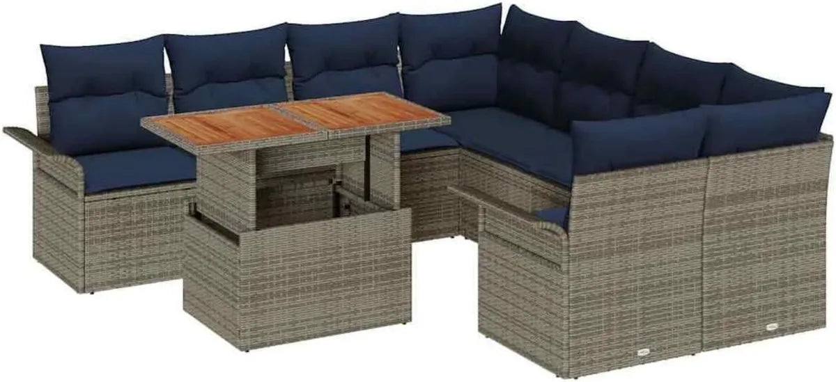 Set da Giardino 9 Pezzi in Rattan Grigio, Divano Modulare Resistente all'Esterno