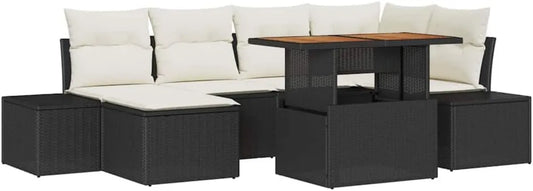 Set Divano da Giardino Modulabile con Contenitori Nero in Rattan Sintetico