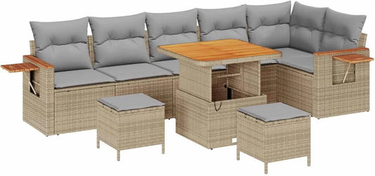 Set Salotto da Giardino 9 Pezzi in Polyrattan Beige, Mobili Modulari Resistenti alle Intemperie