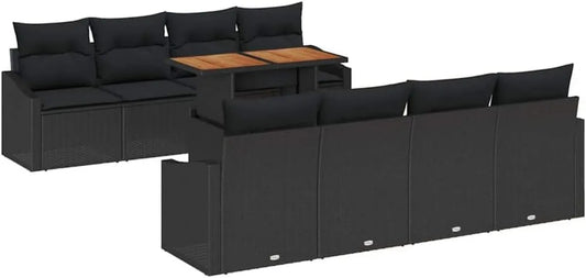 Set di Divani da Giardino in Rattan 9 Pezzi con Spazio di Archiviazione, Moderno e Resistente, per Esterni