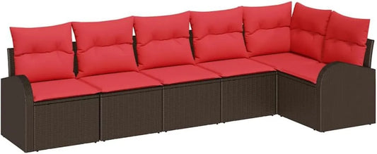 Set di Divani da Giardino in Polyrattan Marrone, Design Modulare per Esterni, Resistenti e Leggeri con Cuscini