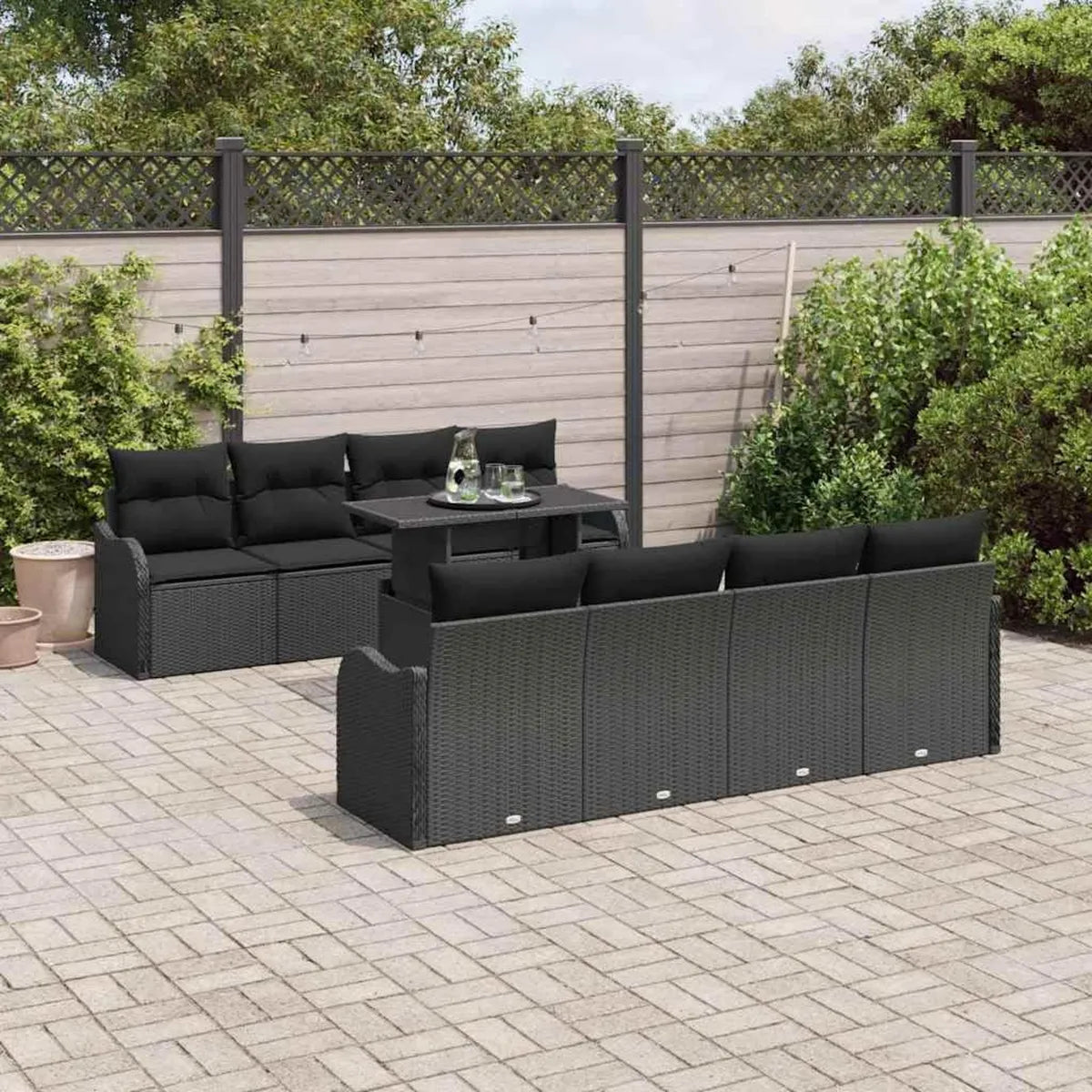Set di Divani da Giardino in Polyrattan Nero con Cuscini, Modulare per Esterni