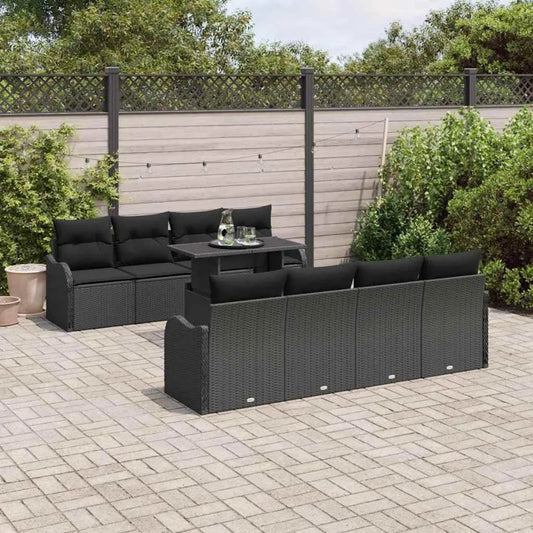 Set di Divani da Giardino in Polyrattan Nero con Cuscini, Modulare per Esterni