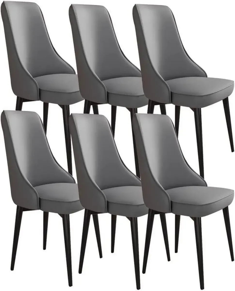 Set di 6 Sedie per Sala da Pranzo in Pelle Grigio Scuro con Struttura in Acciaio al Carbonio e Piedini Neri