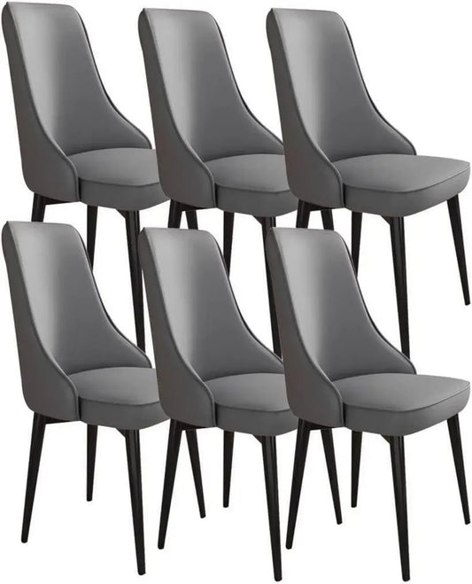 Set di 6 Sedie per Sala da Pranzo in Pelle Grigio Scuro con Struttura in Acciaio al Carbonio e Piedini Neri