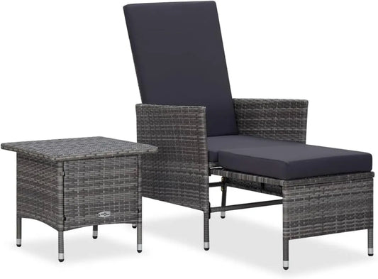 Set Salotto da Giardino in Polyrattan Grigio con Cuscini - 2 Pezzi