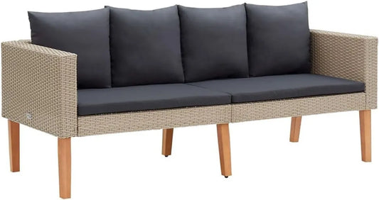 Divano letto in polyrattan beige per esterno con cuscini, ideale per giardino e terrazza