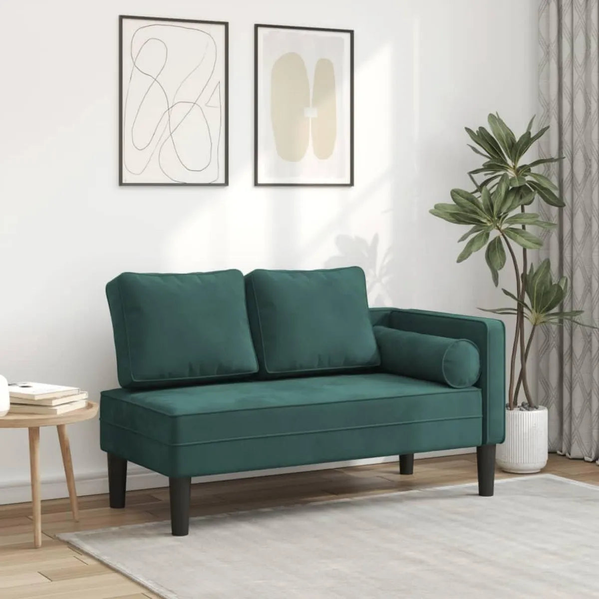 Lettino Prendisole in Velluto Verde con Cuscini per Giardino