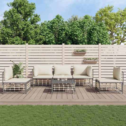 Set Salotto da Giardino 6 Pezzi con Cuscini Antracite in Polyrattan per Esterni