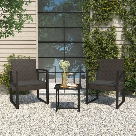Set Salotto da Giardino 3 Pezzi in Polirattan Nero con Cuscini