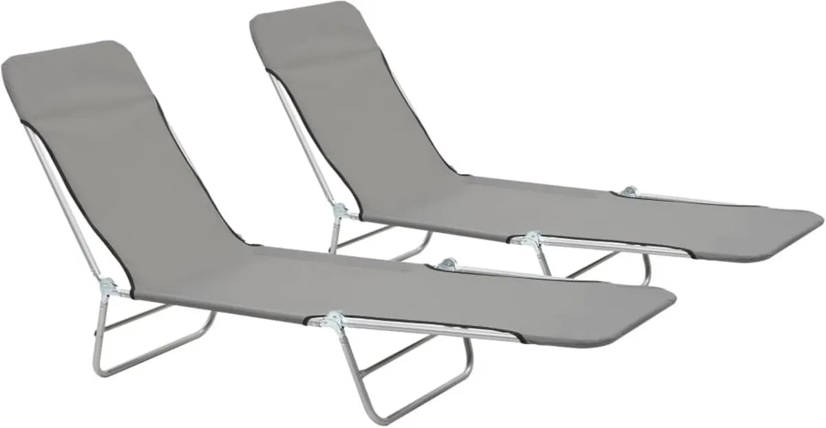 Set di 2 Lettini Prendisole Pieghevoli in Acciaio e Tessuto Grigio per Giardino