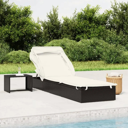 Lettino Prendisole in Polyrattan Nero con Tettuccio 213x63x97 cm per Giardino e Piscina
