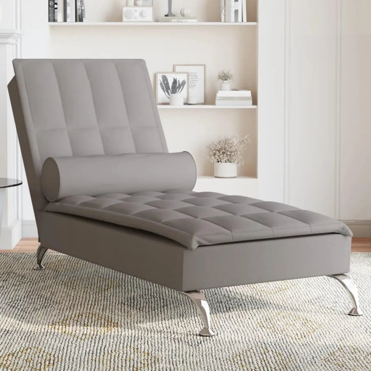Chaise Longue Massaggiante Reclina in Tessuto Tortora per Giardino o Piscina