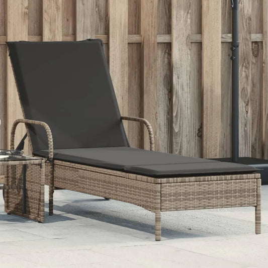 Lettino Prendisole in Polyrattan Grigio con Ruote e Cuscino per Giardino e Piscina