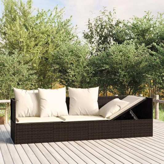 Lettino Prendisole in Polyrattan Marrone con Cuscini per Giardino e Piscina