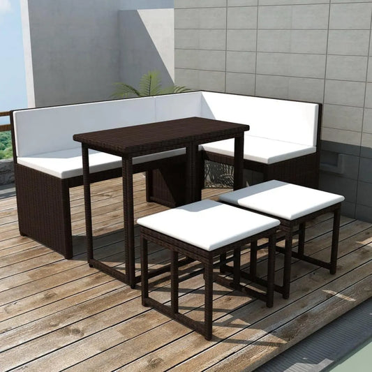Arredo da Giardino 5 Pezzi in Acciaio e Polyrattan Marrone