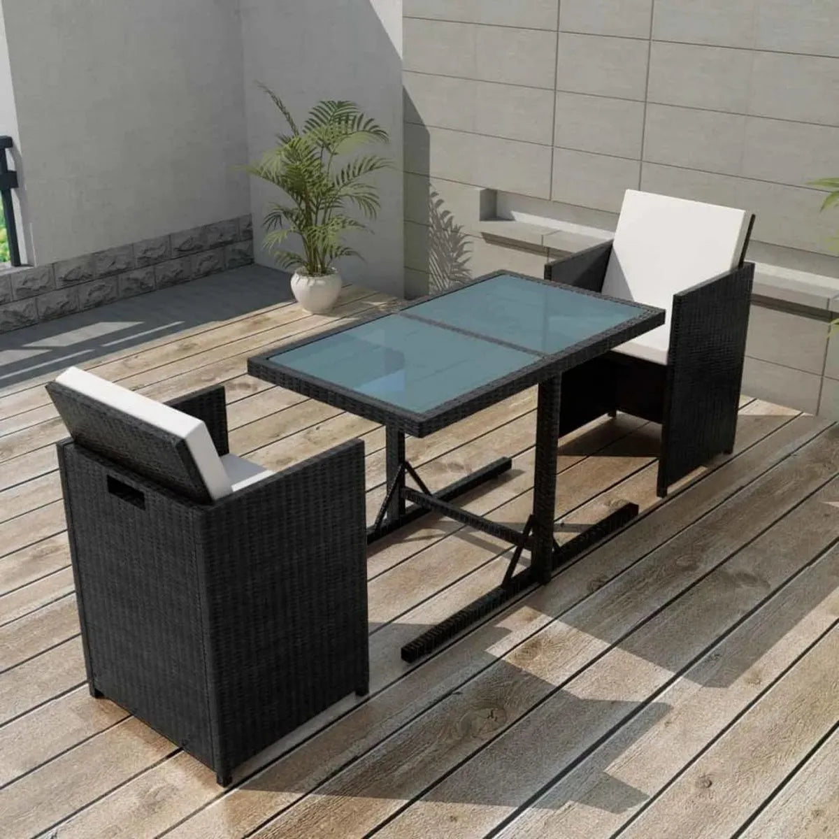 Set di Arredi da Giardino, Divano 3 Pezzi in Rattan Sintetico, Nero con Cuscini
