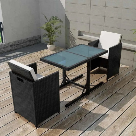 Set di Arredi da Giardino, Divano 3 Pezzi in Rattan Sintetico, Nero con Cuscini