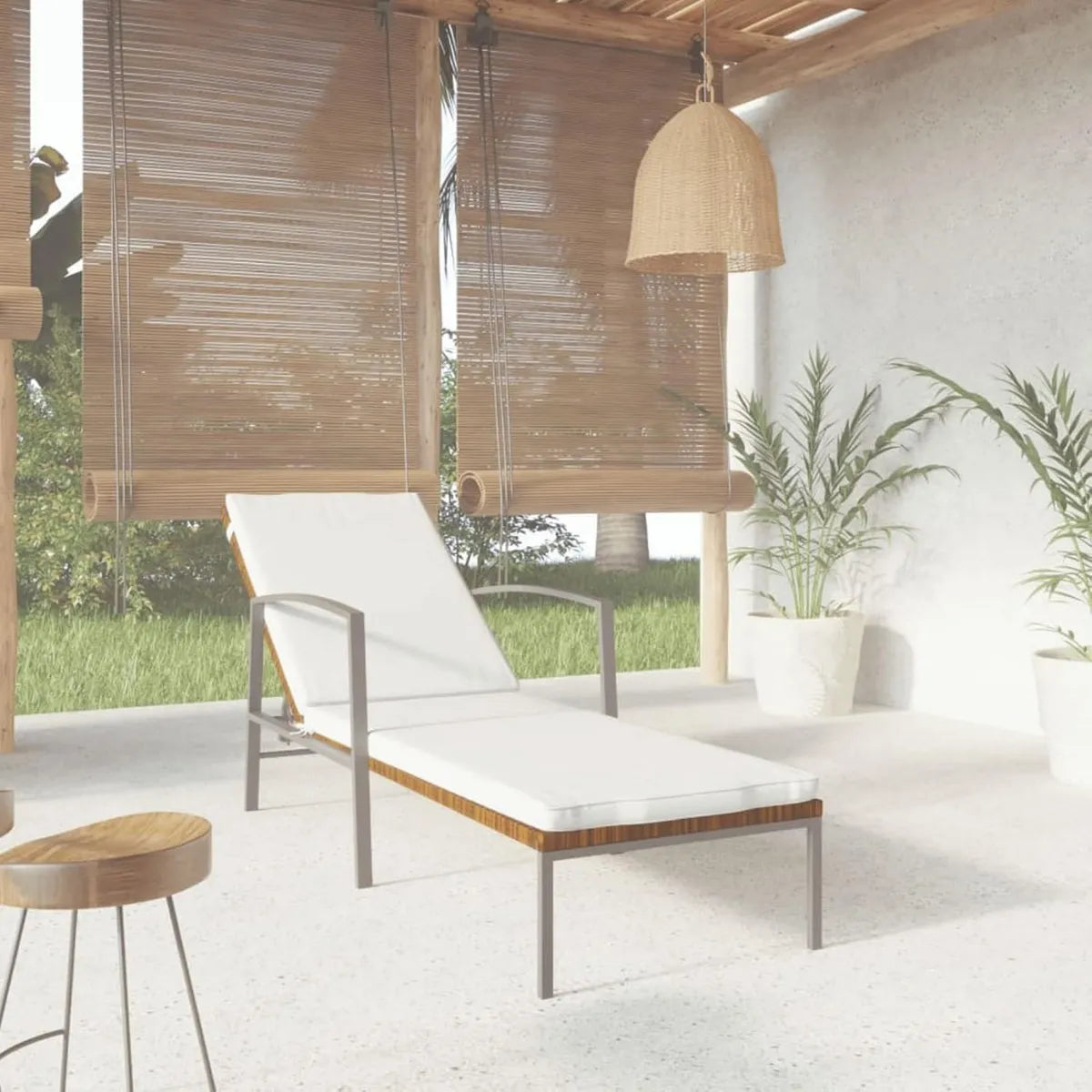 Sdraio in Rattan Sintetico Marrone con Cuscino per Giardino e Spiaggia