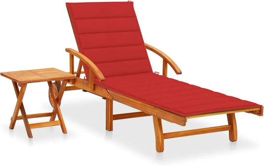 Set di Sdraio da Giardino in Acacia con Tavolo e Cuscini