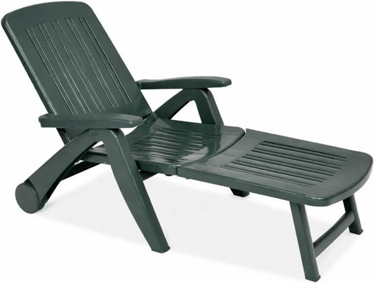 Sdraio Pieghevole in Plastica Verde con Schienale Regolabile e Ruote, 60x190x72 cm, Ideale per Giardino e Piscina