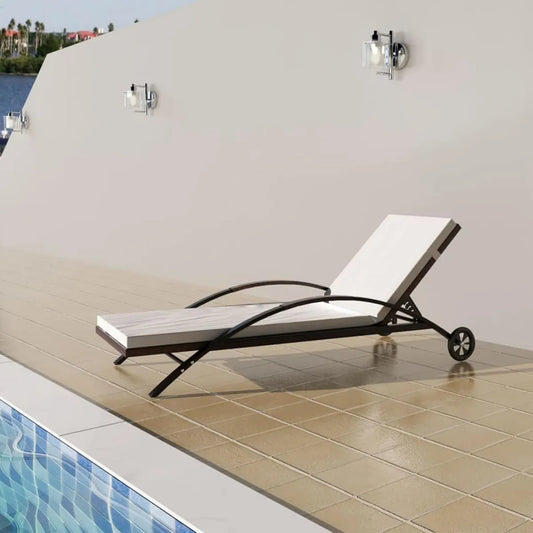 Lettino Prendisole in Polyrattan Marrone con Cuscino e Ruote Homgoday