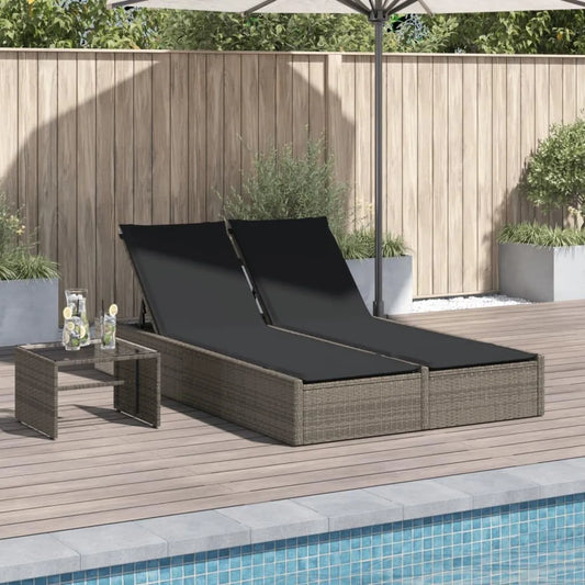 Lettino Doppio in Polyrattan Grigio con Cuscini per Giardino