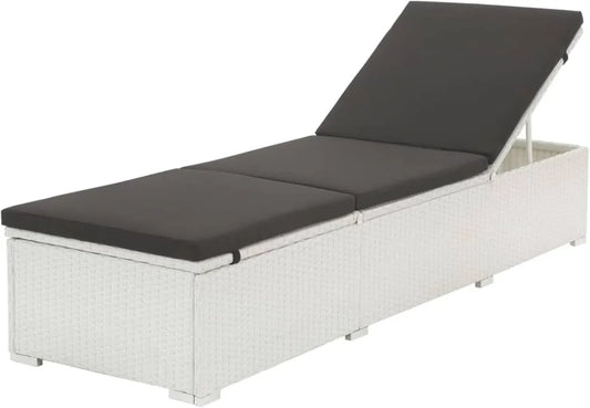 Lettino Prendisole Homgoday in Polyrattan con Cuscino, Bianco, per Giardino e Piscina