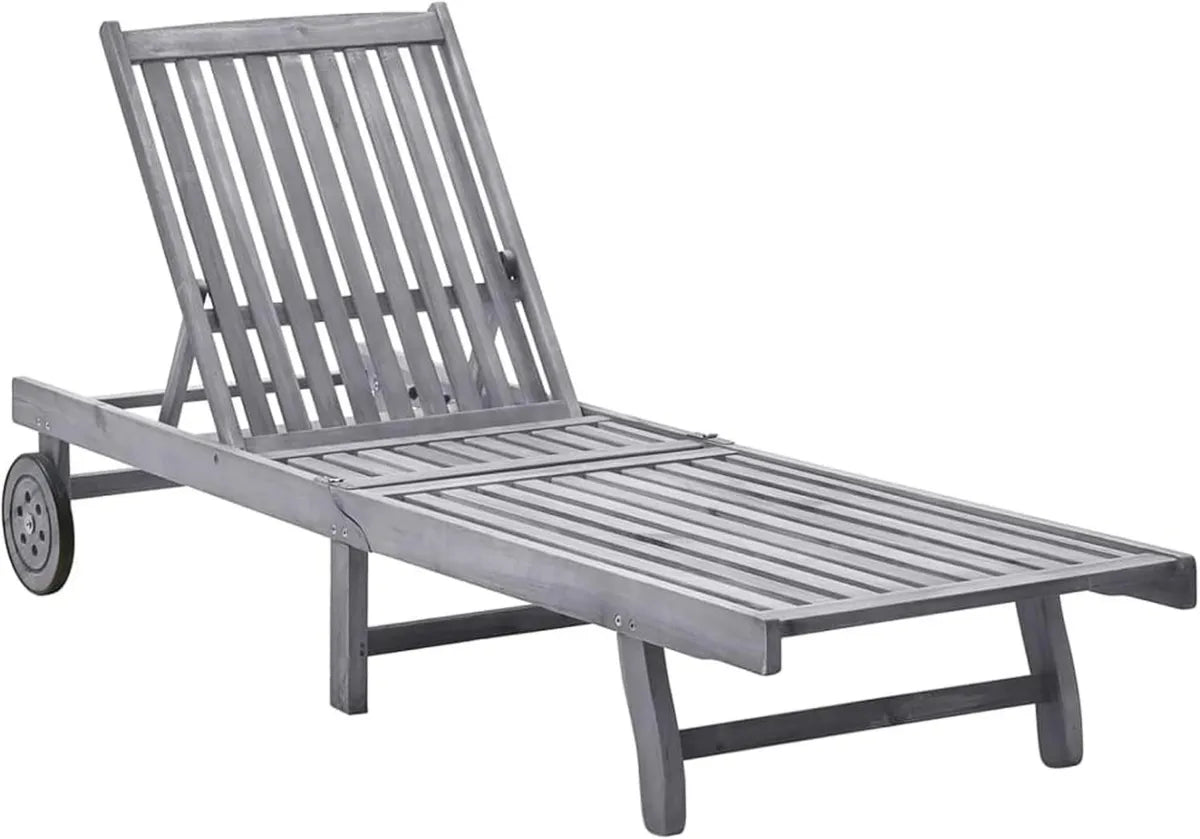 Lettino Prendisole in Acacia per Giardino e Piscina