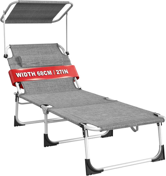 Lettino Prendisole Pieghevole con Tetto Regolabile e Tasca Laterale, 195x68 cm, Resistente e Stabile, Ideale per Esterno