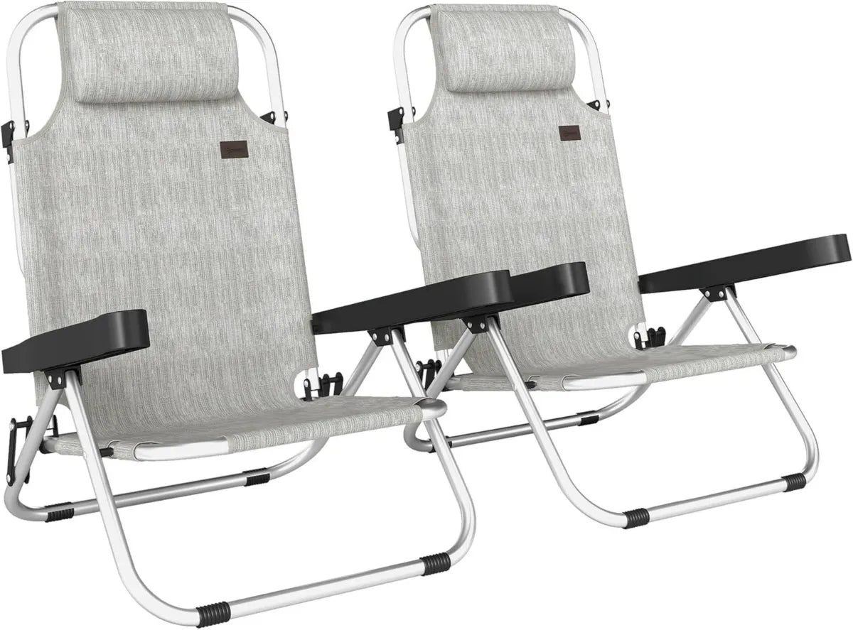 Set di 2 Lettini Reclinabili in Textilene con Telaio in Alluminio, Leggeri e Pieghevoli per Esterno, Colore Grigio