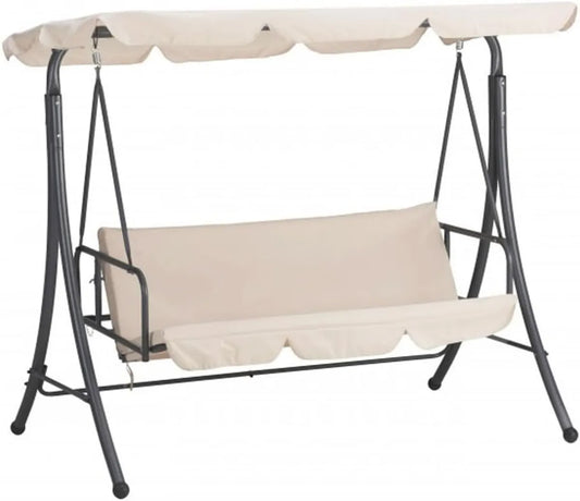 Dondolo da Giardino 3 Posti con Tettuccio Parasole in Acciaio Beige
