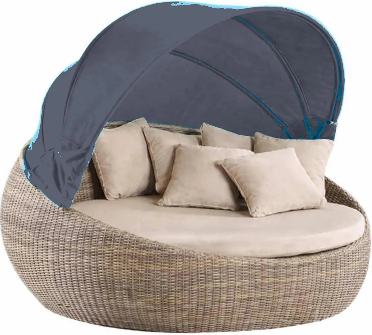 Parasole di Ricambio per Lettino Rotondo da Giardino 168 cm, Tessuto con Cinghie per Daybed in Rattan