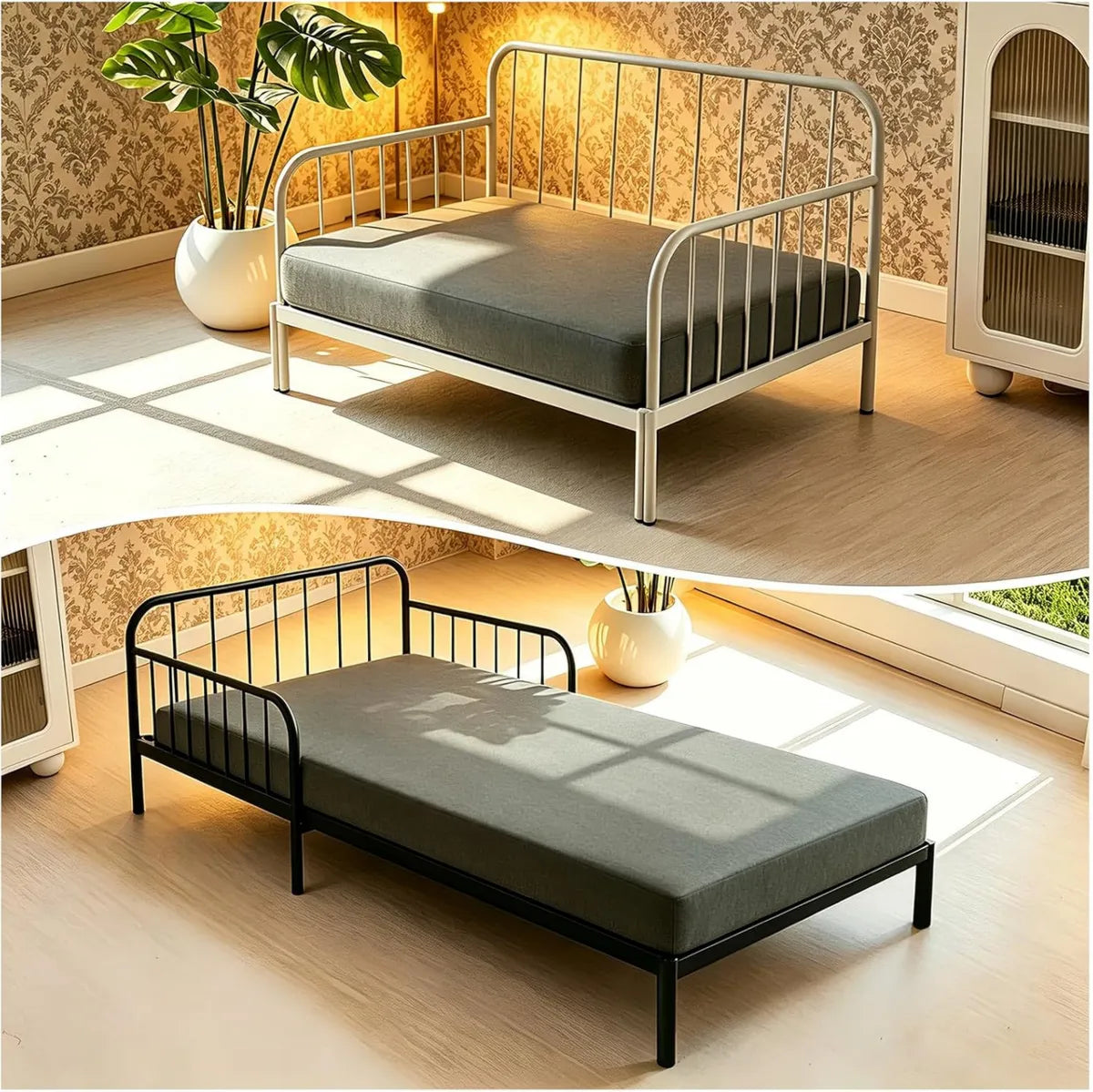 Divano Letto Reclinabile in Metallo con Materasso Incluso, 93cm, Nero