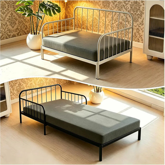 Divano Letto Reclinabile in Metallo con Materasso Incluso, 93cm, Nero