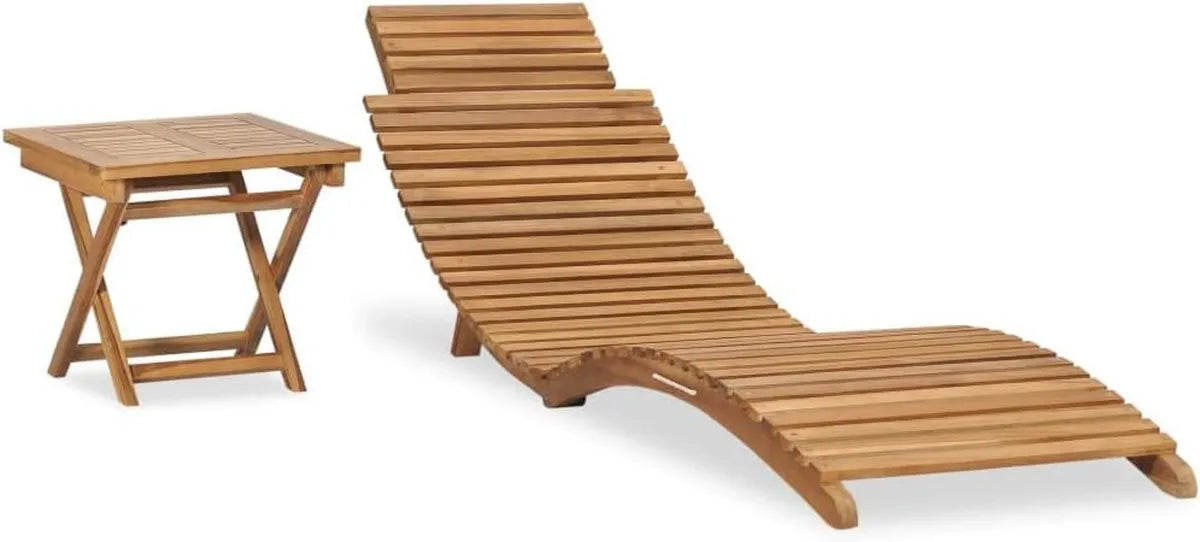 Sdraio pieghevole da esterno con tavolino in teak, ideale per spiaggia, balcone e piscina
