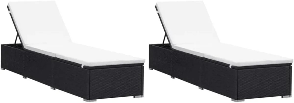 Set di 2 Lettini Prendisole Portatili in Polyrattan Nero per Giardino e Piscina