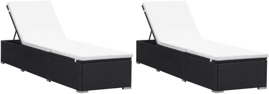 Set di 2 Lettini Prendisole Portatili in Polyrattan Nero per Giardino e Piscina