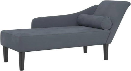 Chaise Longue Imbottita in Velluto Grigio Scuro con Cuscini
