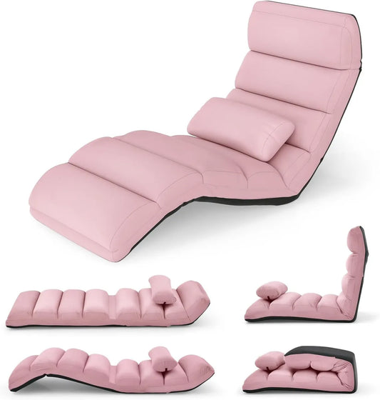 Sedia da Pavimento Pieghevole COSTWAY, Divano Imbottito 5 Posizioni Regolabili, Supporto Schiena, Perfetta per Relax e Lettura (Rosa)