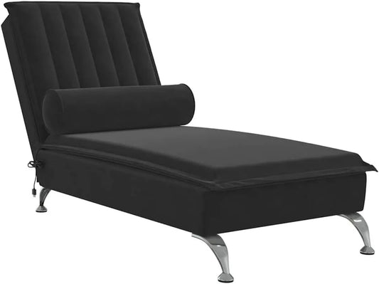 Poltrona Relax in Velluto Nero con Cuscino, Chaise Longue Moderna