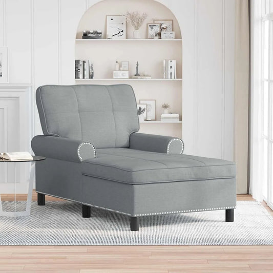 Chaise longue moderna regolabile in tessuto grigio chiaro, per soggiorno e camera da letto