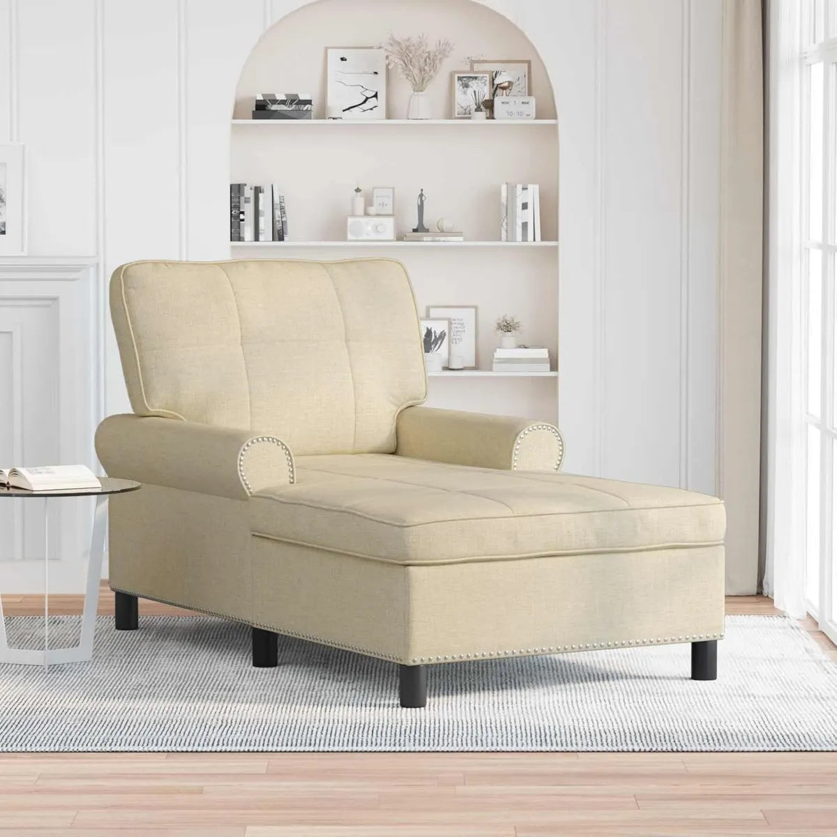 Chaise Longue Moderna con Cuscino Rimovibile, Tessuto Traspirante, Struttura in Compensato, 91x157x91 cm