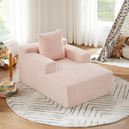 Divano letto moderno in velluto a coste senza montaggio, chaise longue rosa per soggiorno e ufficio