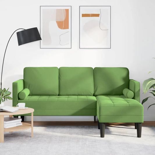 Divano ad angolo L in velluto verde chiaro, 160 cm, comodo 3 posti con chaise longue, rivestimento antimacchia per soggiorno