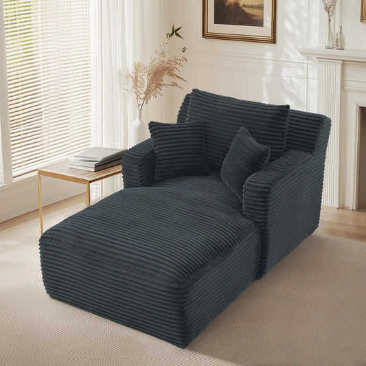 Divano moderno con chaise longue in corda, letto e poltrona reclinabile senza montaggio per soggiorno, ufficio e appartamento (grigio scuro)